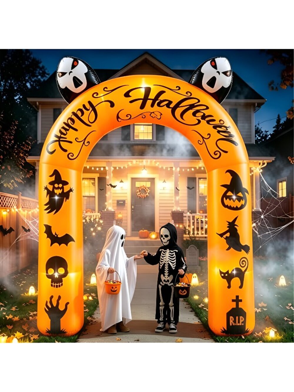 Halloween Inflatable Archway,9FT Tall Happy Halloween Blow Up Arch